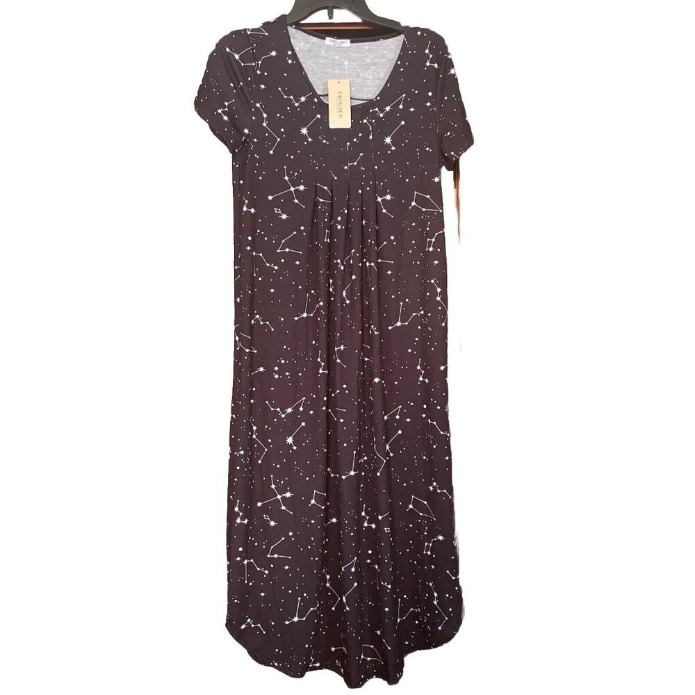 Ekouaer Womens Nightgown Soft Sleepwear Pleated Sleepshirt Sleep Dress Stars
